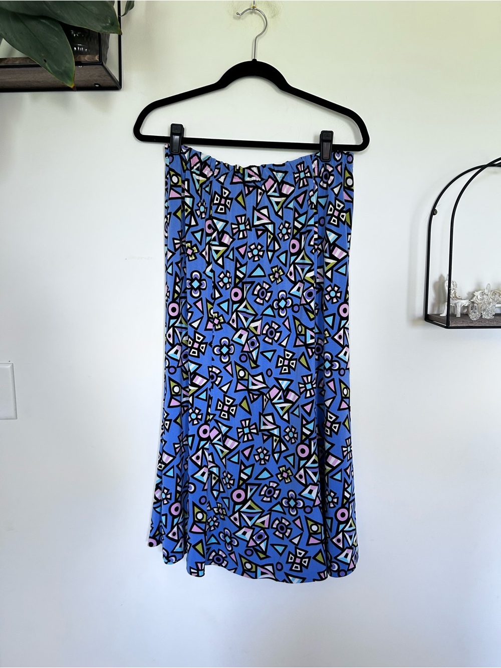 Bob Mackie Blue Geometric Print Maxi Skirt Size Large